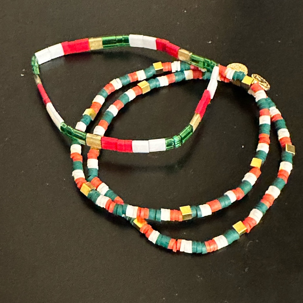 Red Green White and Gold Bracelets